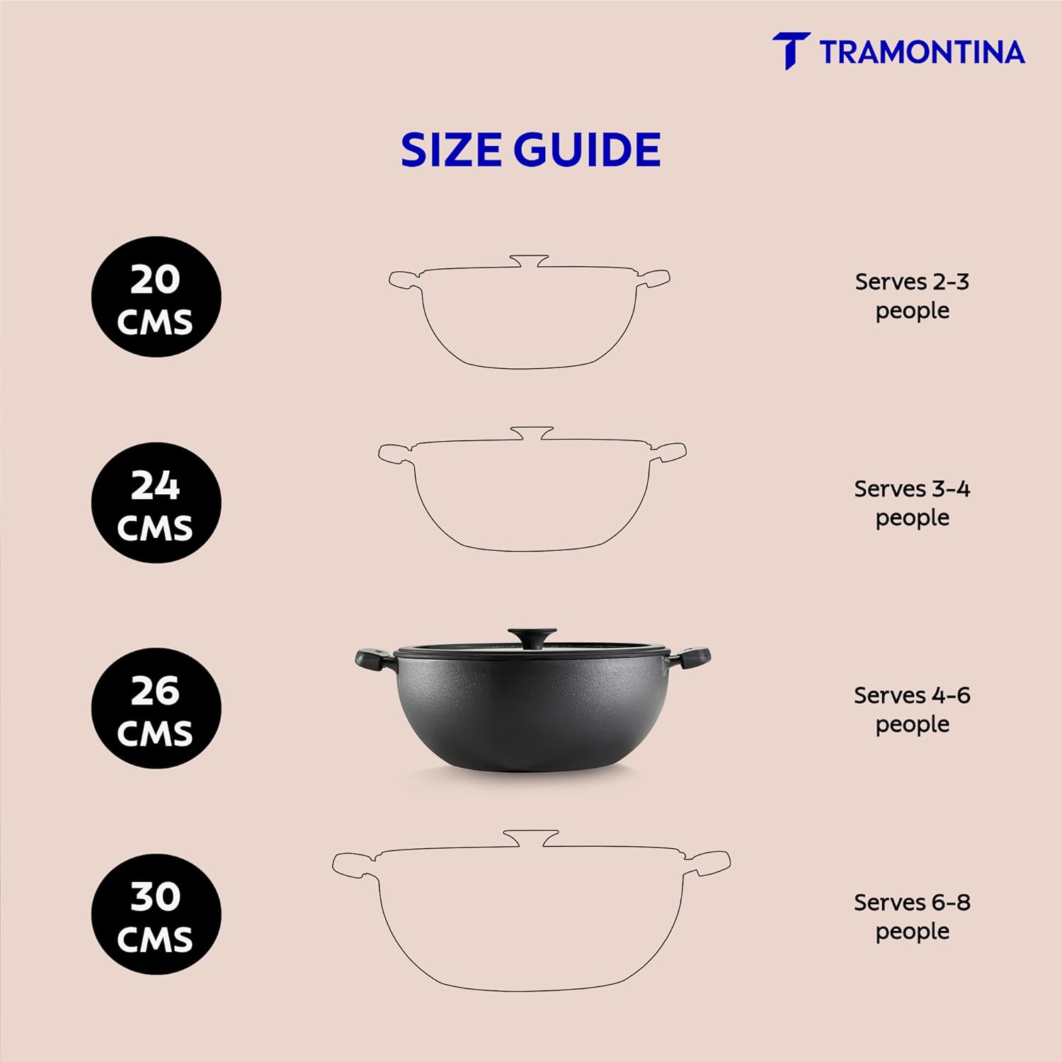 Tramontina Titanex 26cm Pre-Seasoned Cast Iron Extra Deep Kadai with Heat Resistant Silicone Grip – 4.6L