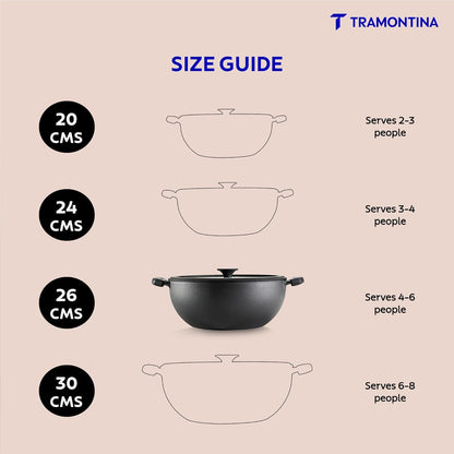 Tramontina Titanex 26cm Pre-Seasoned Cast Iron Extra Deep Kadai with Heat Resistant Silicone Grip – 4.6L