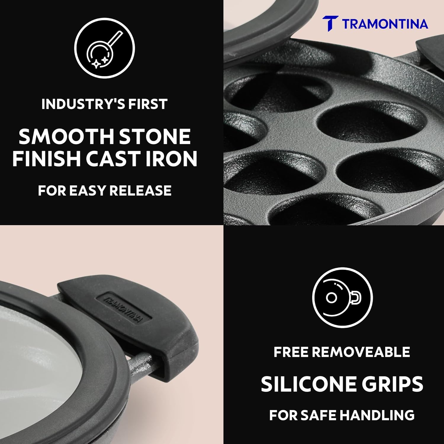 Tramontina Titanex 26cm Pre-Seasoned Cast Iron PaniyaramAppe Pan – 12 Pits