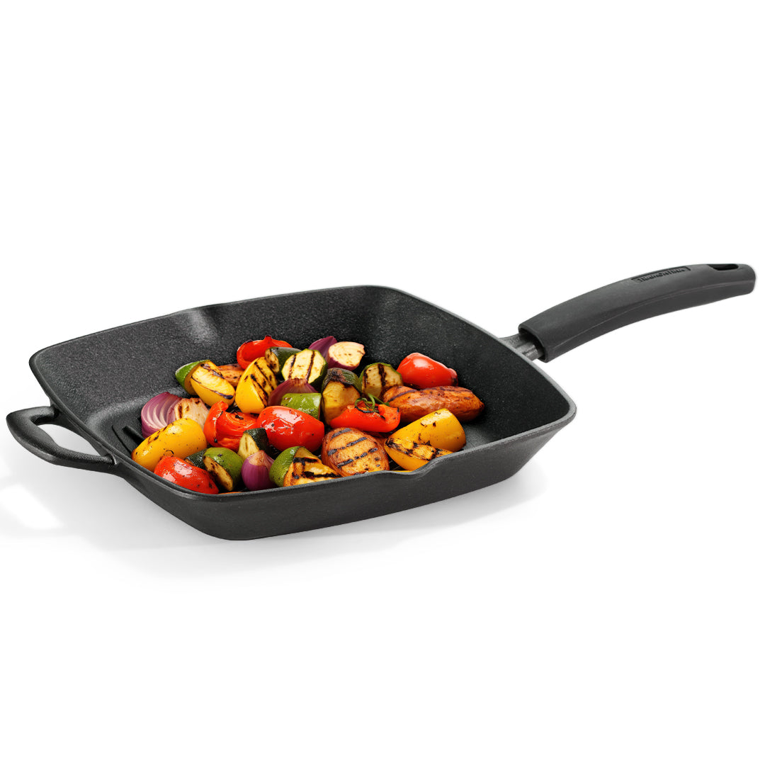 Tramontina Titanex 27cm Pre-Seasoned Cast Iron Grill Pan with Heat Resistant Silicone Grip