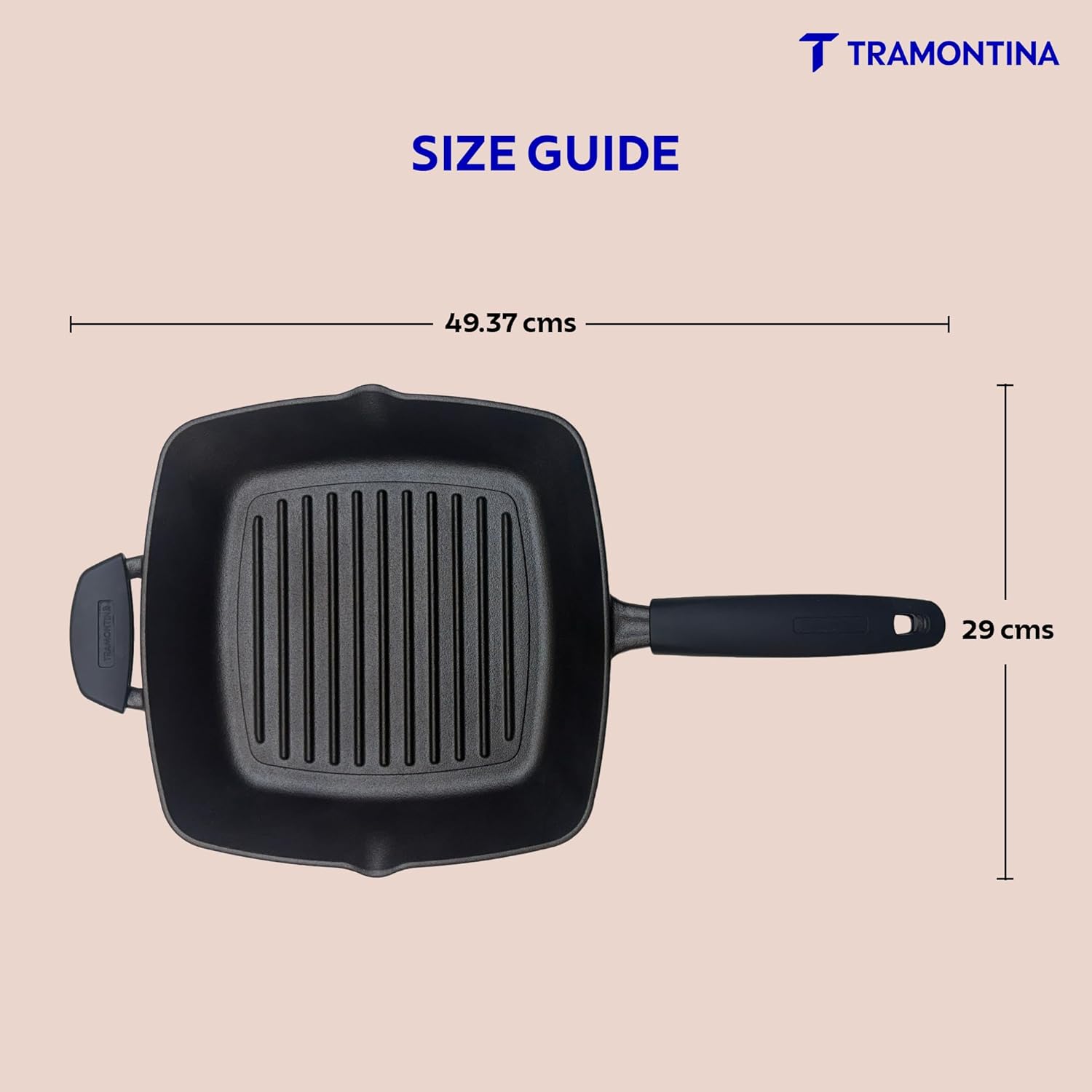 Tramontina Titanex 27cm Pre-Seasoned Cast Iron Grill Pan with Heat Resistant Silicone Grip