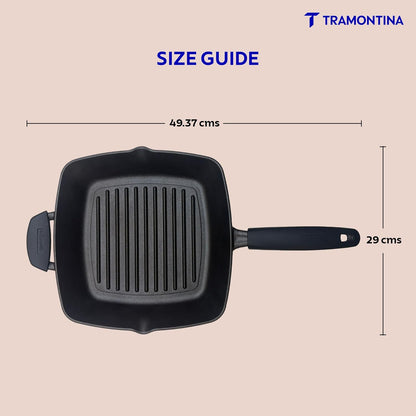 Tramontina Titanex 27cm Pre-Seasoned Cast Iron Grill Pan with Heat Resistant Silicone Grip