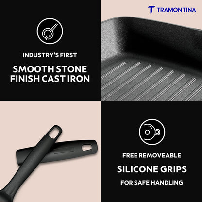 Tramontina Titanex 27cm Pre-Seasoned Cast Iron Grill Pan with Heat Resistant Silicone Grip