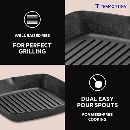 Tramontina Titanex 27cm Pre-Seasoned Cast Iron Grill Pan with Heat Resistant Silicone Grip