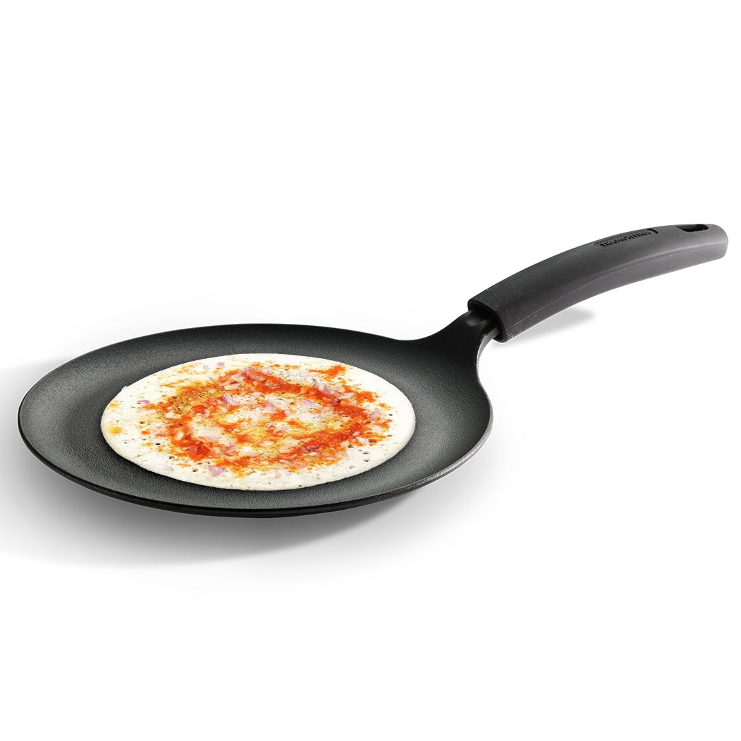 Tramontina Titanex 28cm Pre-Seasoned Cast Iron Dosa Tawa with Heat Resistant Silicone Grip