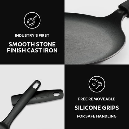 Tramontina Titanex 28cm Pre-Seasoned Cast Iron Dosa Tawa with Heat Resistant Silicone Grip