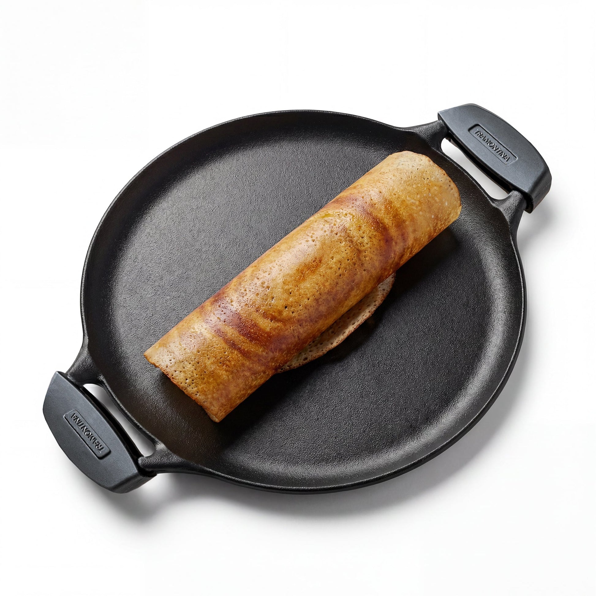 Tramontina Titanex 30cm Pre-Seasoned Cast Iron Dual Handle Dosa Tawa with Heat Resistant Silicone Grip