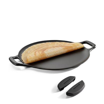 Tramontina Titanex 30cm Pre-Seasoned Cast Iron Dual Handle Dosa Tawa with Heat Resistant Silicone Grip