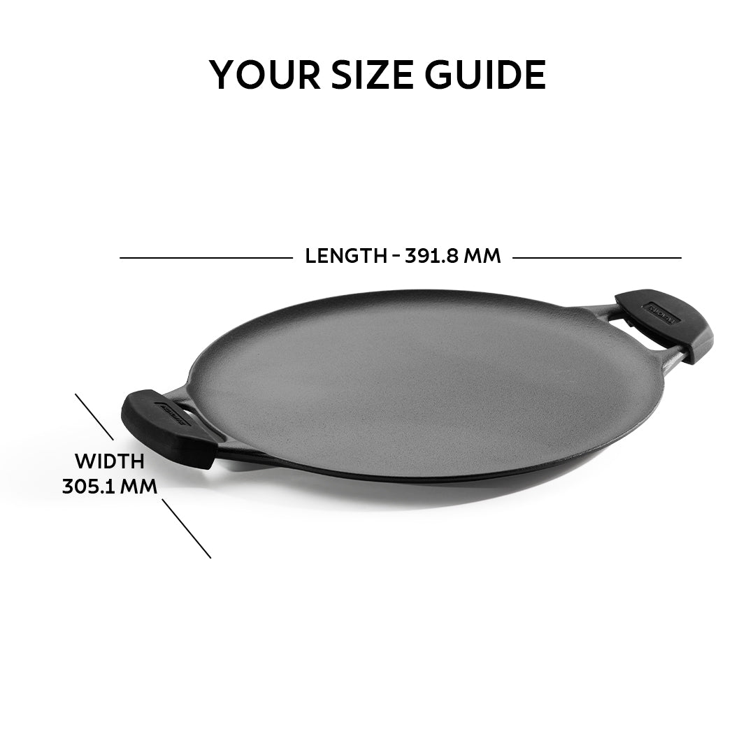 Tramontina Titanex 30cm Pre-Seasoned Cast Iron Dual Handle Dosa Tawa with Heat Resistant Silicone Grip