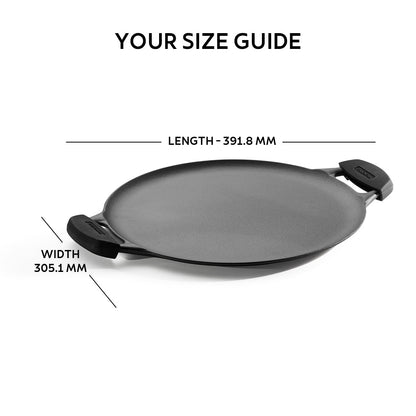 Tramontina Titanex 30cm Pre-Seasoned Cast Iron Dual Handle Dosa Tawa with Heat Resistant Silicone Grip