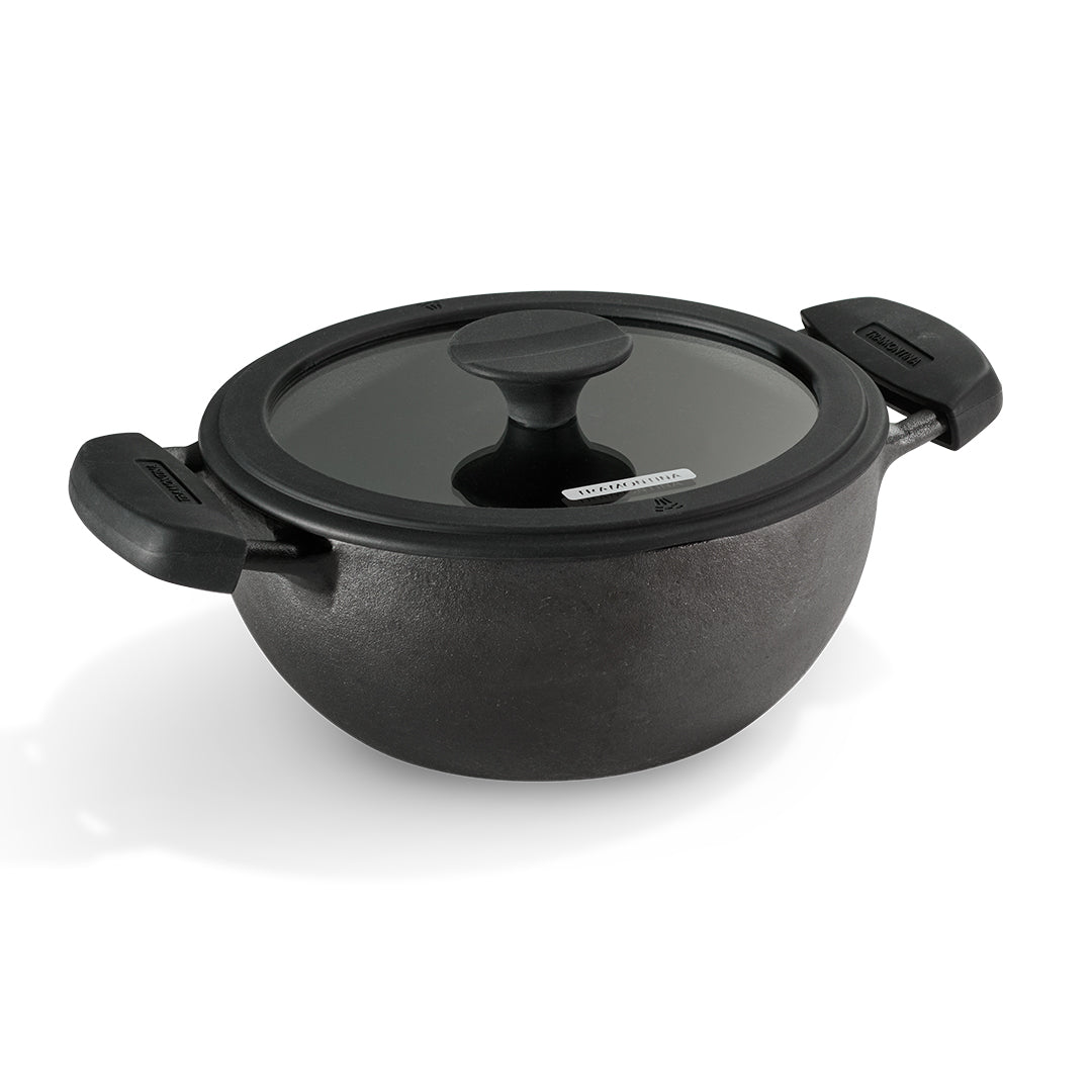 Tramontina Titanex 30cm Pre-Seasoned Cast Iron Extra Deep Kadai with Heat Resistant Silicone Grip – 6.8L