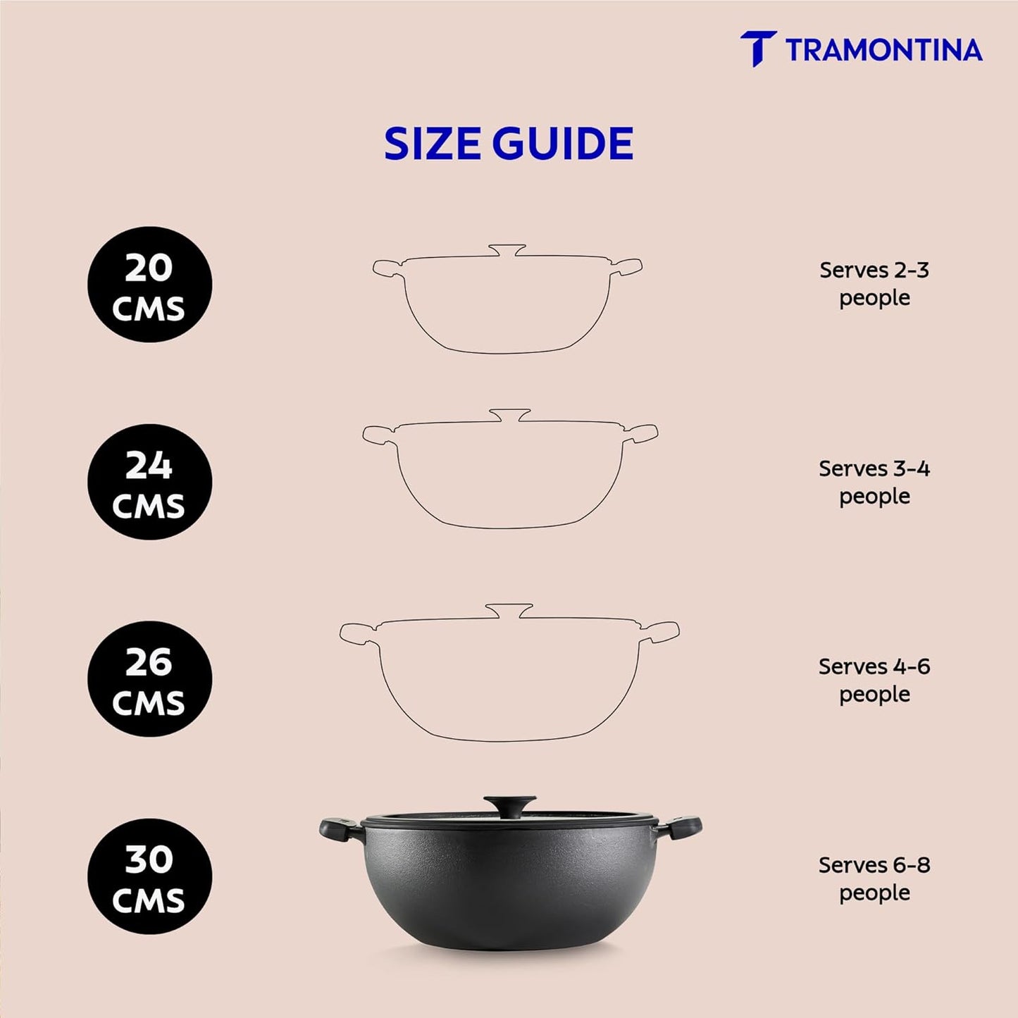 Tramontina Titanex 30cm Pre-Seasoned Cast Iron Extra Deep Kadai with Heat Resistant Silicone Grip – 6.8L