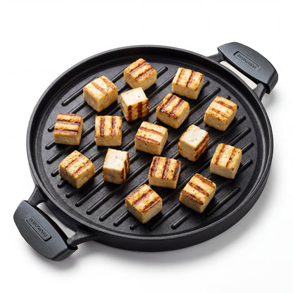 Tramontina Titanex 30cm Pre-Seasoned Cast Iron Reversible Dosa Tawa Grill Pan with Heat Resistant Silicone Grip