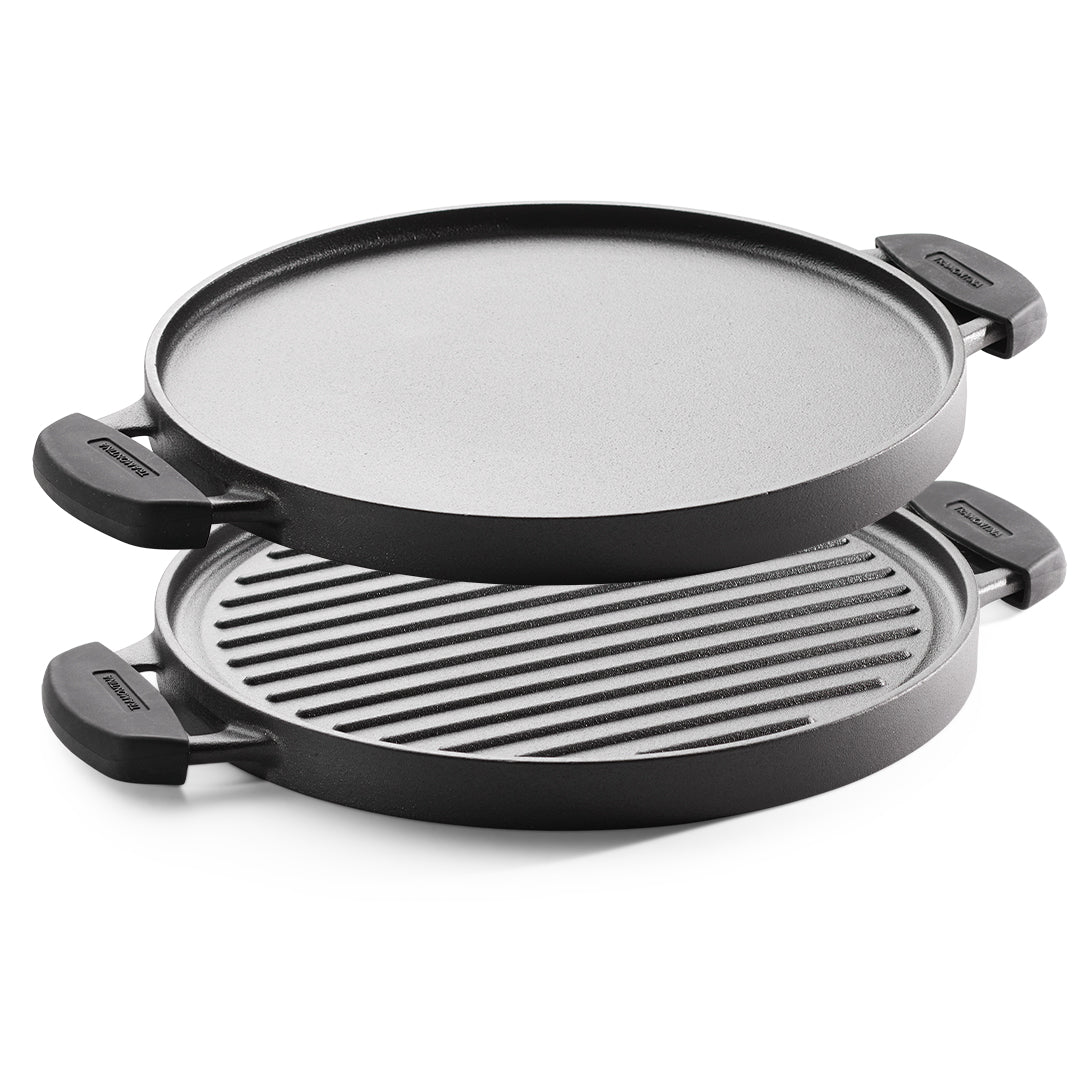 Tramontina Titanex 30cm Pre-Seasoned Cast Iron Reversible Dosa Tawa Grill Pan with Heat Resistant Silicone Grip