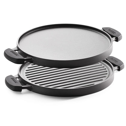 Tramontina Titanex 30cm Pre-Seasoned Cast Iron Reversible Dosa Tawa Grill Pan with Heat Resistant Silicone Grip