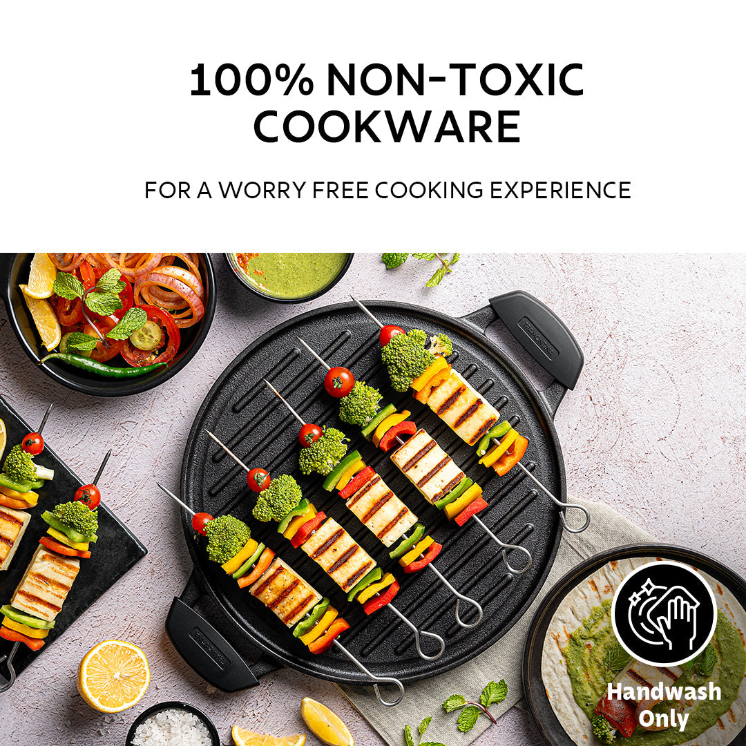 Tramontina Titanex 30cm Pre-Seasoned Cast Iron Reversible Dosa Tawa Grill Pan with Heat Resistant Silicone Grip