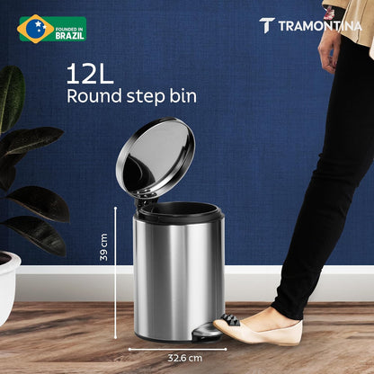 Tramontina Trash Bin 12 Litre Stainless Steel Pedal Round