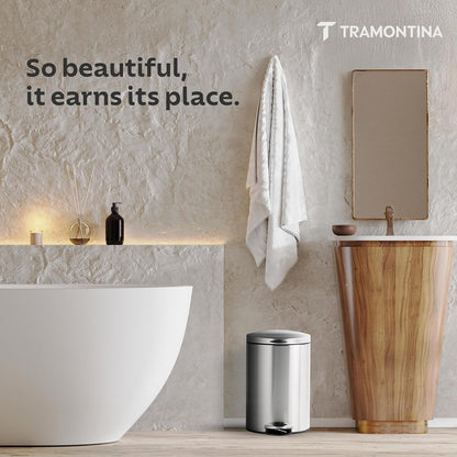 Tramontina Trash Bin 12 Litre Stainless Steel Pedal Round