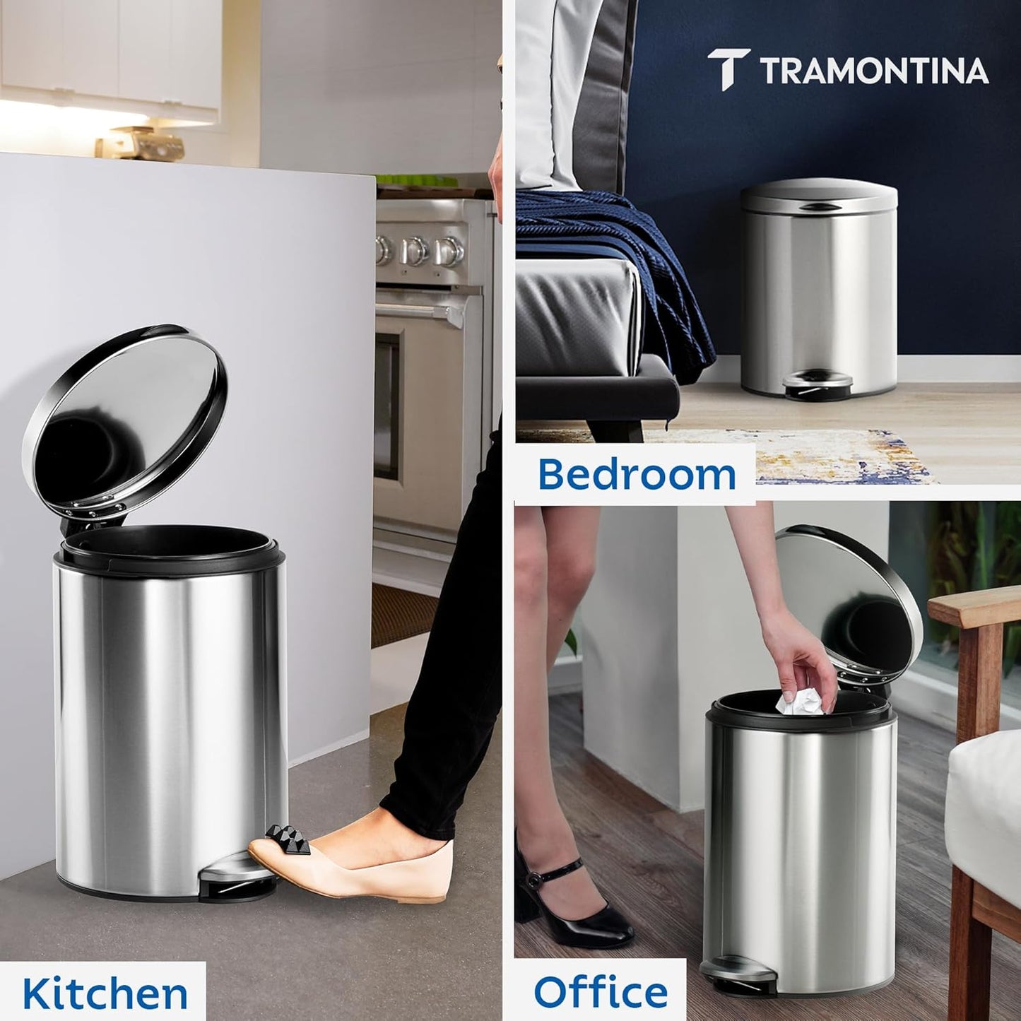 Tramontina Trash Bin 12 Litre Stainless Steel Pedal Round