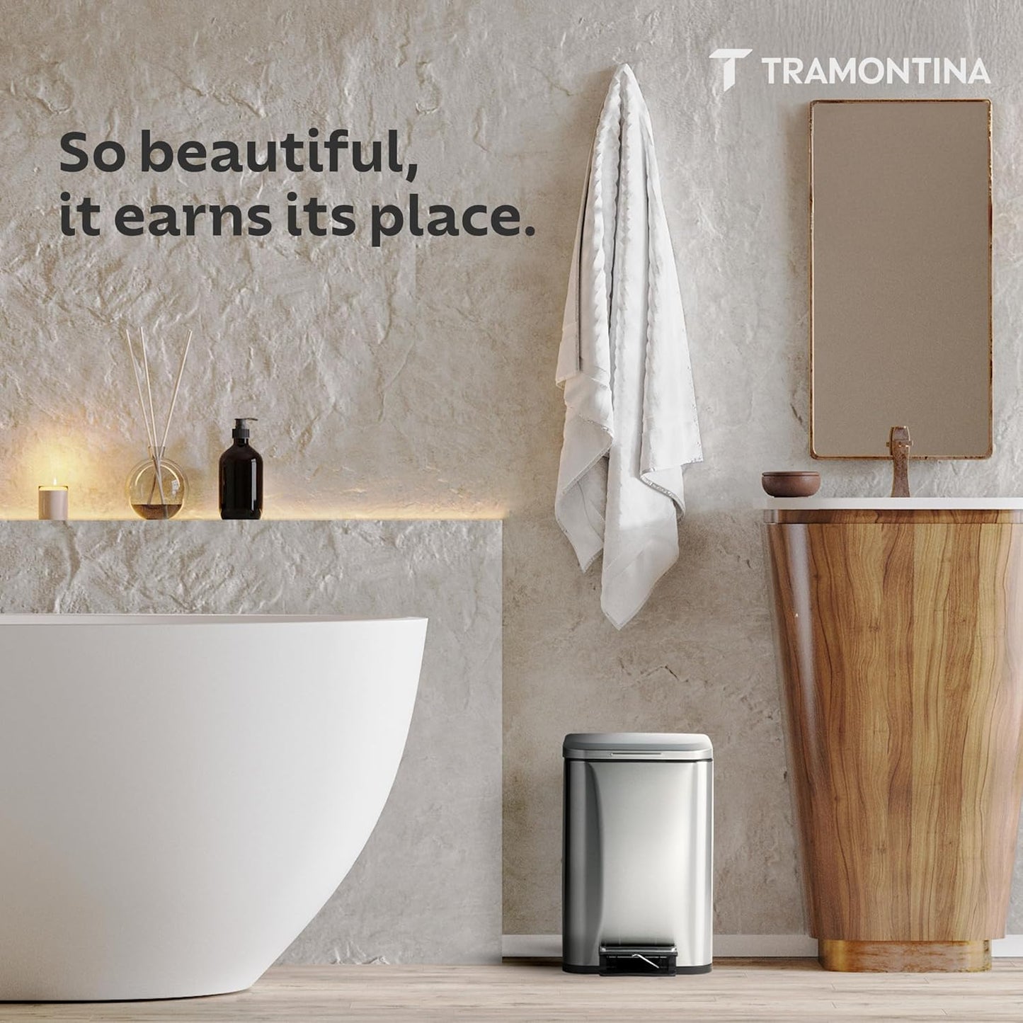 Tramontina Trash Bin 12 Litre Stainless Steel Pedal Square