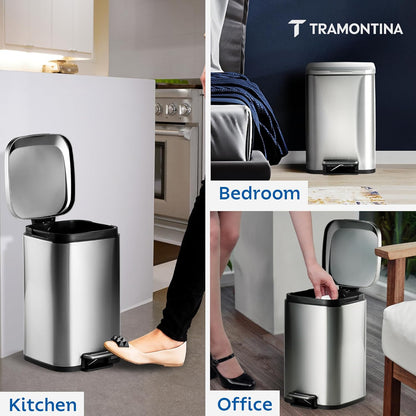 Tramontina Trash Bin 12 Litre Stainless Steel Pedal Square
