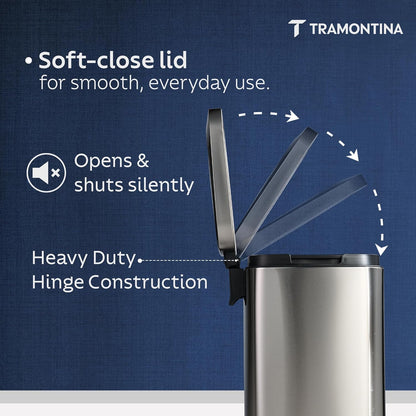 Tramontina Trash Bin 20 Litre Stainless Steel Pedal Square