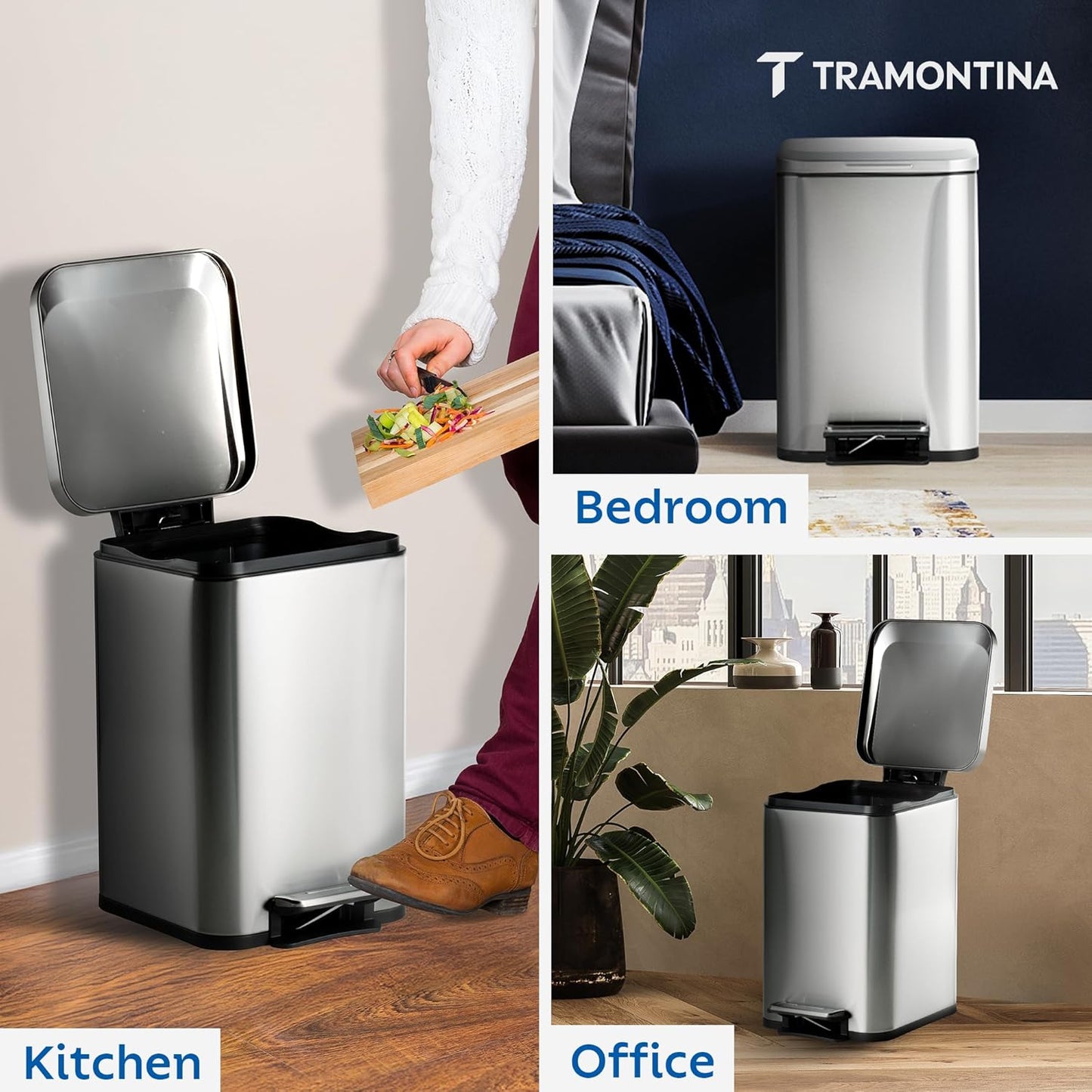 Tramontina Trash Bin 20 Litre Stainless Steel Pedal Square