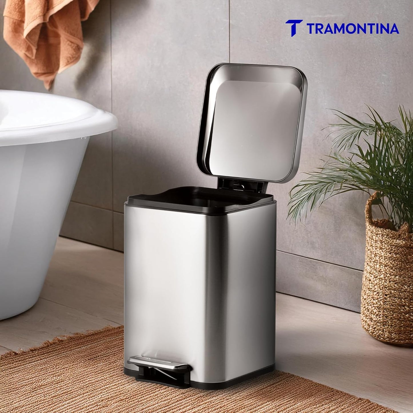 Tramontina Trash Bin 20 Litre Stainless Steel Pedal Square