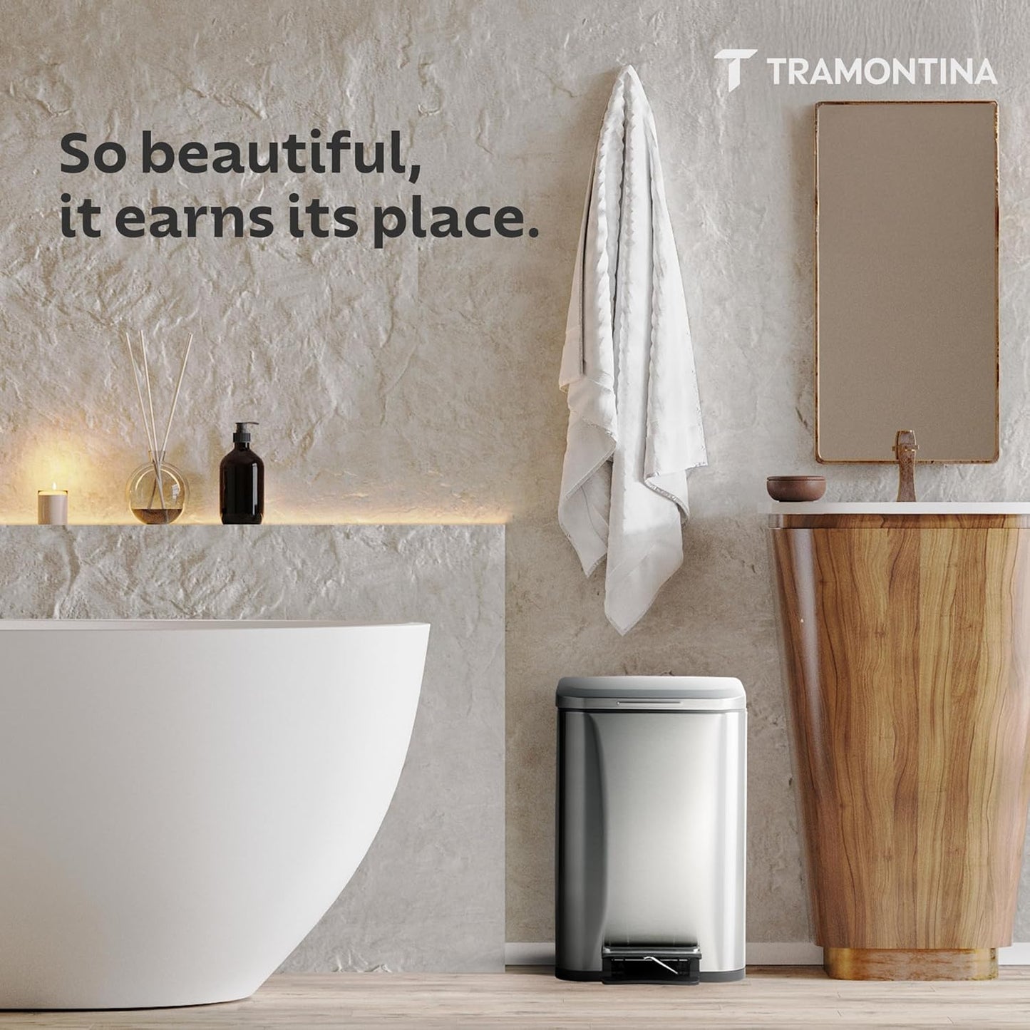 Tramontina Trash Bin 20 Litre Stainless Steel Pedal Square