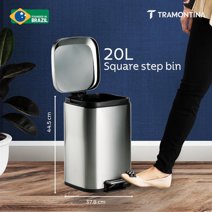 Tramontina Trash Bin 20 Litre Stainless Steel Pedal Square