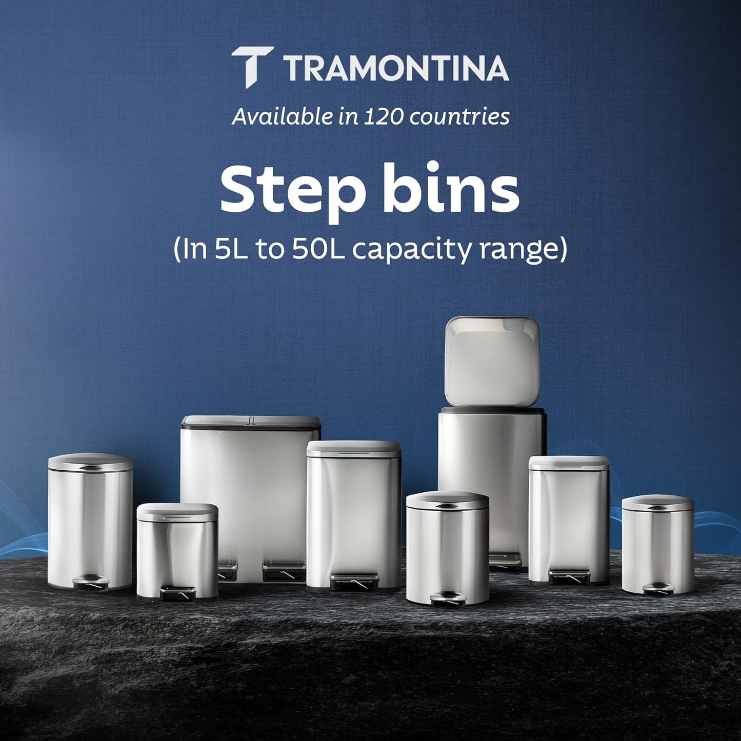 Tramontina Trash Bin 8 Litre X 2 Stainless Steel Wide Rectangle