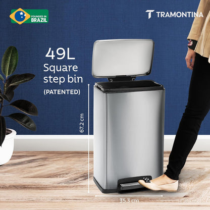 Tramontina Trash Bin 49 Litre  Stainless Steel Contemp Rectangle