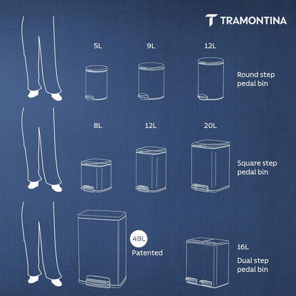 Tramontina Trash Bin 8 Litre X 2 Stainless Steel Wide Rectangle