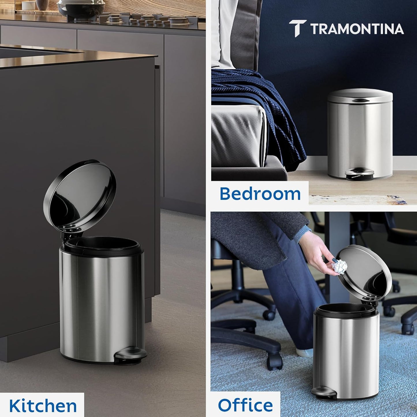Tramontina Trash Bin 5 Litre Stainless Steel Pedal Round