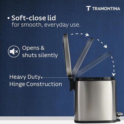 Tramontina Trash Bin 8 Litre Stainless Steel Pedal Square