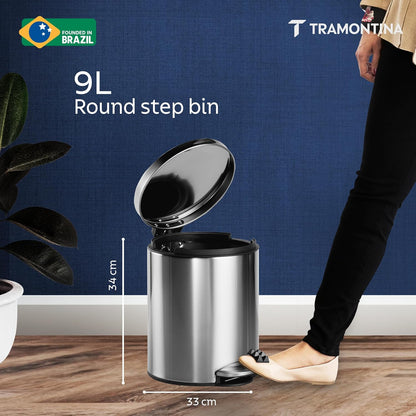 Tramontina Trash Bin 9 Litre Stainless Steel Pedal Round