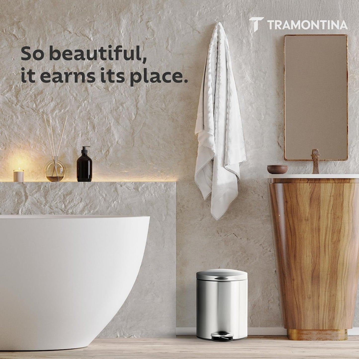 Tramontina Trash Bin 9 Litre Stainless Steel Pedal Round