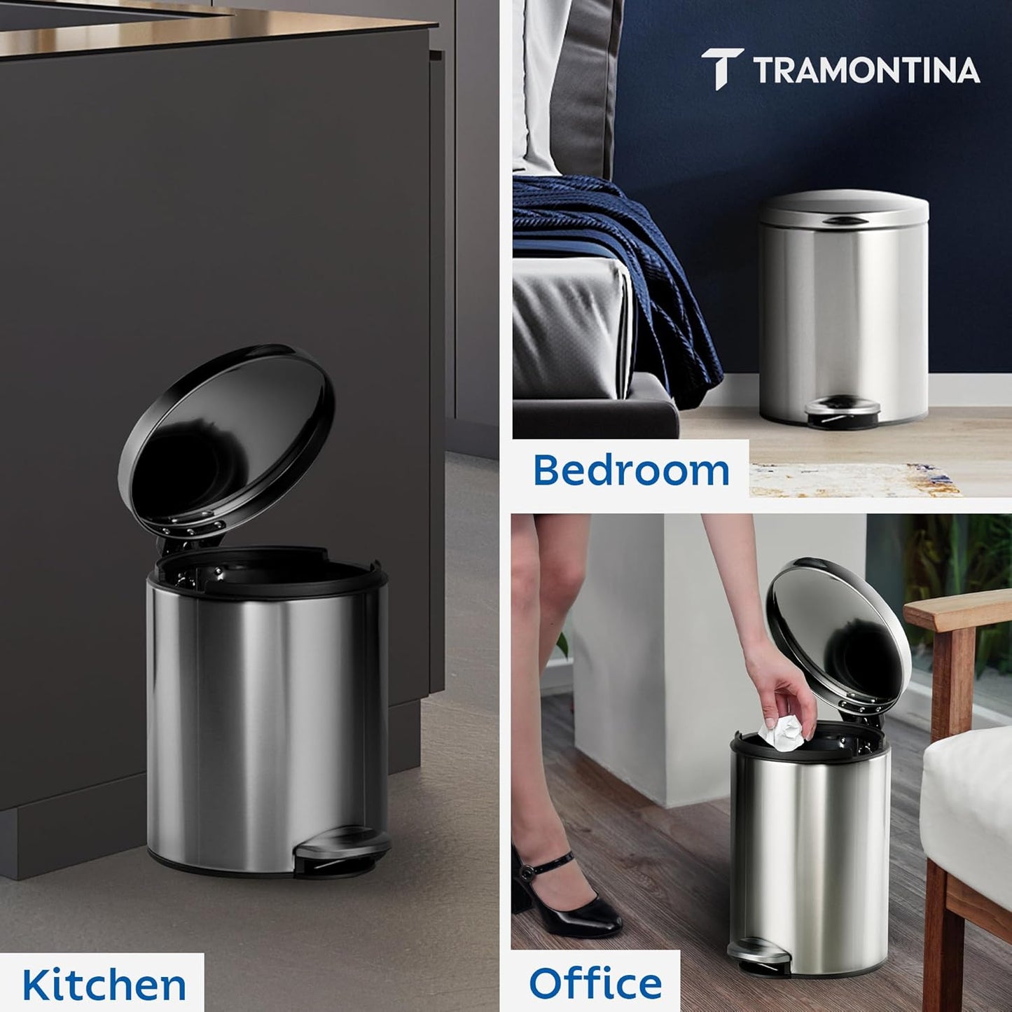 Tramontina Trash Bin 9 Litre Stainless Steel Pedal Round