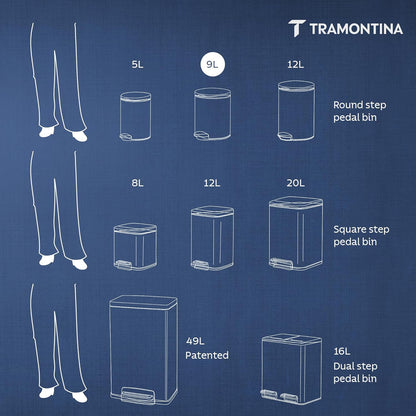 Tramontina Trash Bin 5 Litre Stainless Steel Pedal Round