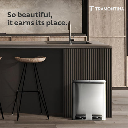 Tramontina Trash Bin 8 Litre X 2 Stainless Steel Wide Rectangle