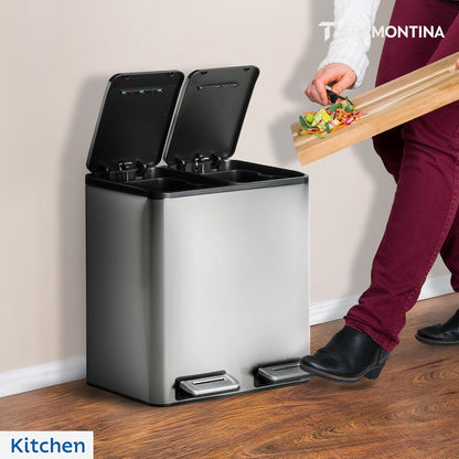 Tramontina Trash Bin 8 Litre X 2 Stainless Steel Wide Rectangle