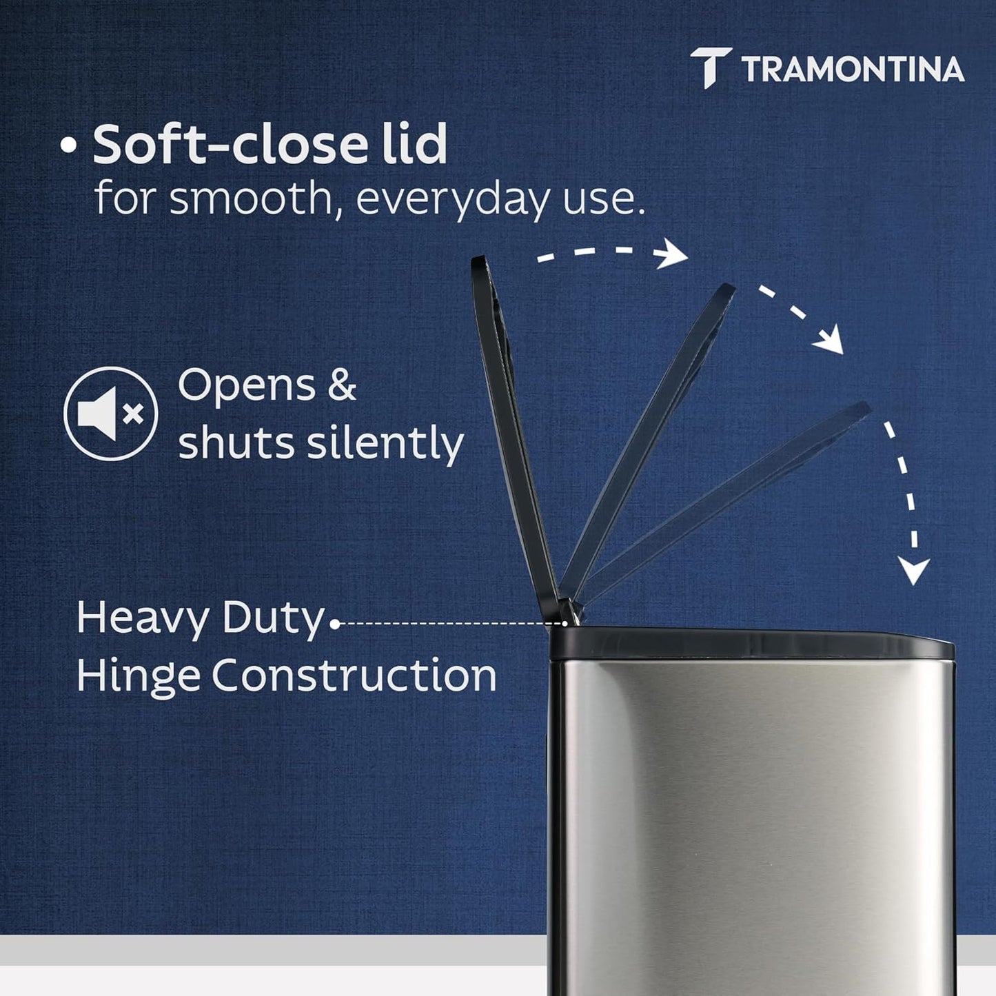 Tramontina Trash Bin 8 Litre X 2 Stainless Steel Wide Rectangle