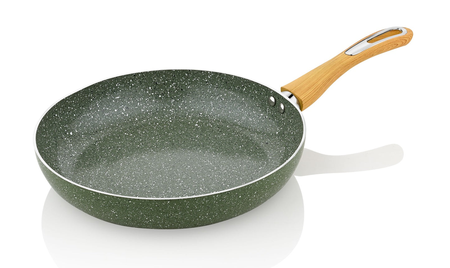 KEMP Non Stick Cookware Granito Gift Set of 4 (Dosa Tawa 28 cm, Fry Pan 25 cm, Kadai with Glass Lid 25 cm) | Dark Green | Non Stick Ceramic Coating
