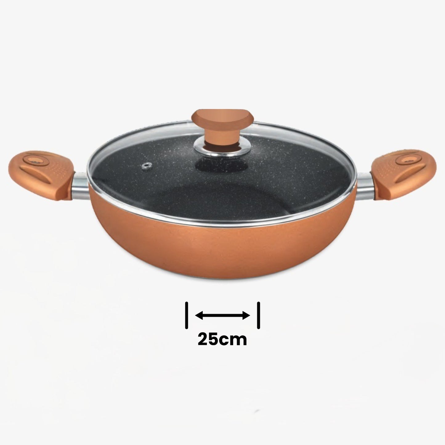 KEMP Non Stick Cookware Omega Gift Set of 3 (Dosa Tawa 28 cm, Kadai with Glass Lid 25 cm) | Matte Black and Brown | Non Stick Ceramic Coating |Heat Resistant Handles (Omega-3 PCS Set)