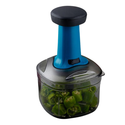 KEMP Press Chopper, Manual Hand Press Push Chopper with 3 Blades for Effortless Chopping Vegetables & Fruits (700 ML)-Multicolor