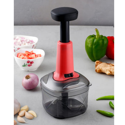 KEMP Press Chopper, Manual Hand Press Push Chopper with 3 Blades for Effortless Chopping Vegetables & Fruits (700 ML)-Multicolor