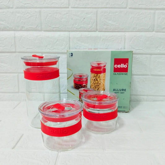 Cello Allure Glassware Gift Set – Set of 3 Airtight Glass Jars