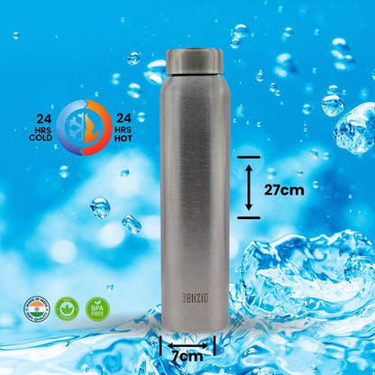 KEMP DELIZIO SOLO Edition Stainless Steel Fridge Water Bottle 1000 ML | 1 L | Single Walled | Office | Gym | Travelling | Leak Proof LID | ECO Friendly | BPA Free | for Adult, Kids