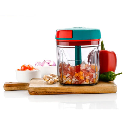 KEMP Quick Manual string Chopper Multipurpose Manual Vegetable, Dry Fruit and Onion Handy Chopper and Quick Cutter Machine for Kitchen with 3 Stainless Steel Blade (700 ML)