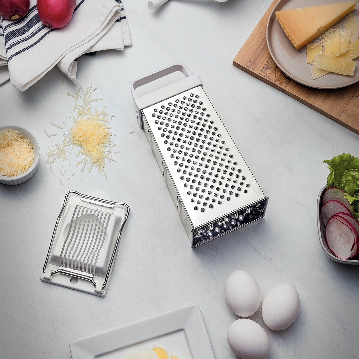 Tramontina Utilitá 4-Sided Grater in Stainless Steel with White ABS Handle